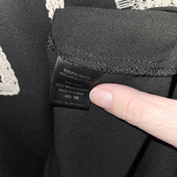 Bellatrix Black Dress Shirt White Lace Trim. Size XS Button Sleeve - Picture 5 of 6